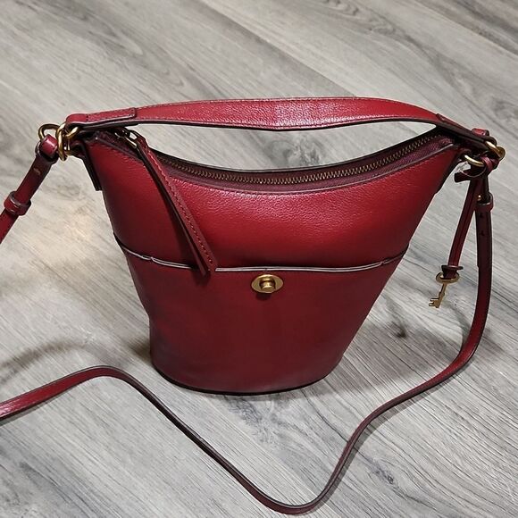 Fossil Handbags - NWT Talulla Red Velvet Pebbled Leather SM Hobo Crossbody Bag
